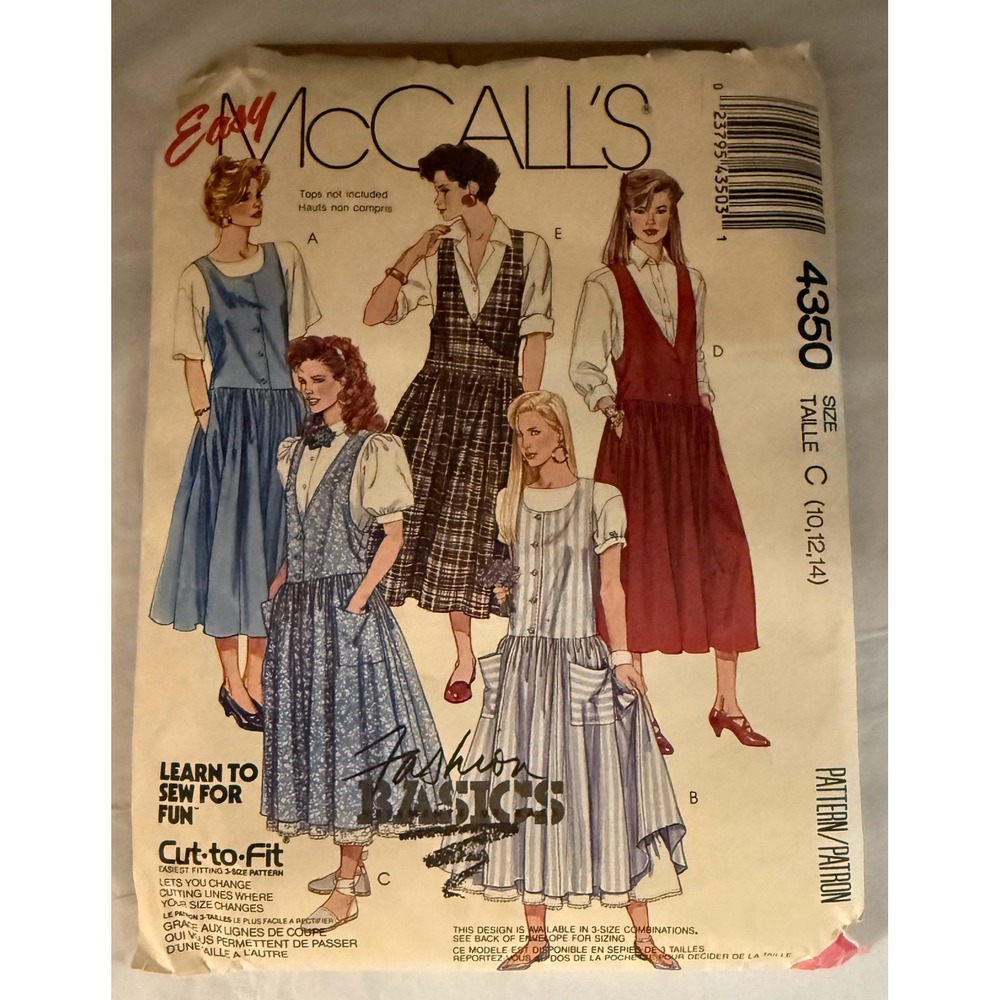 McCall's Sewing Pattern Womens Size 10-14 Multicolor‎ Vintage Jumper Dress 4350